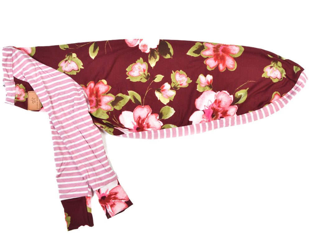 Wine Floral/ Mauve Stripe T-shirt Pajamas