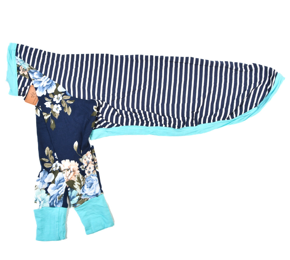 Navy Stripe / Navy Floral / Aqua Whippet T-shirt Pajamas