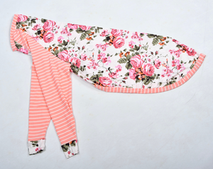 Ivory Floral / Coral Stripe Sleeve Lightweight Pajama Shirt