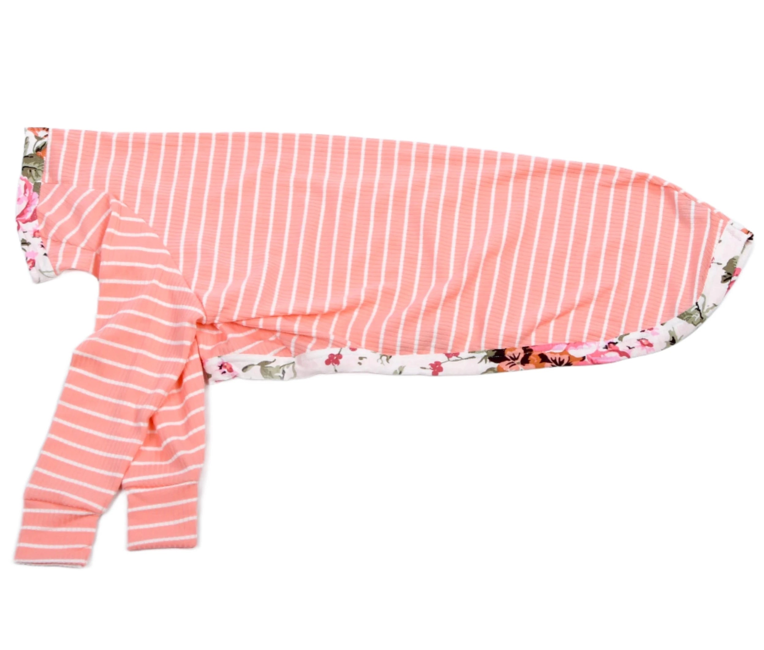 Coral Stripe / Ivory Floral Trim Lightweight Pajama